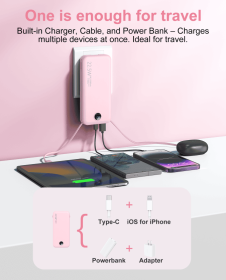 With AC Socket For Fast Charging, It Comes With A Dual-wire Digital Display Power Bank (Color: Pink)