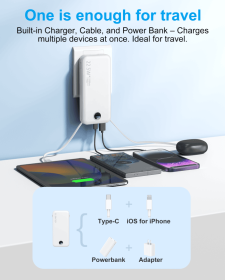 With AC Socket For Fast Charging, It Comes With A Dual-wire Digital Display Power Bank (Color: White)