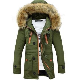 Men Coat Jacket Faux Fur Hooded Cotton Padded Parka Outerwear and Coats (Color: Army Green, size: XL)