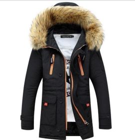Men Coat Jacket Faux Fur Hooded Cotton Padded Parka Outerwear and Coats (Color: Black, size: M)
